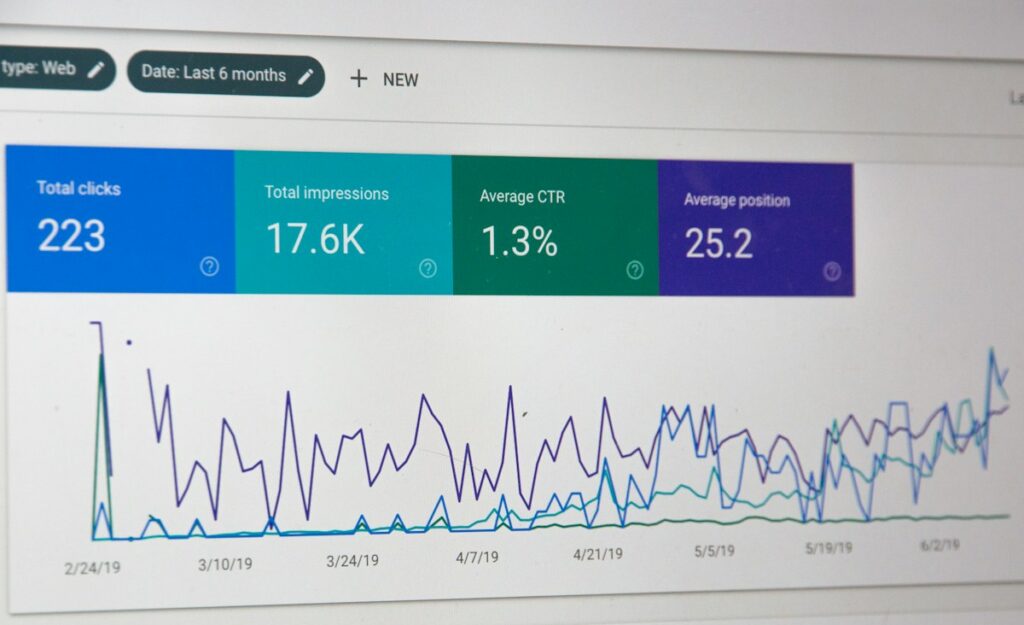 Tela do Google Search Console com cliques, impressões e gráfico de desempenho